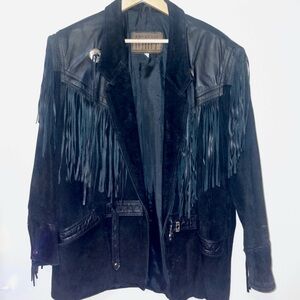 Black Suede Jacket with Leather and Fringe 🎸